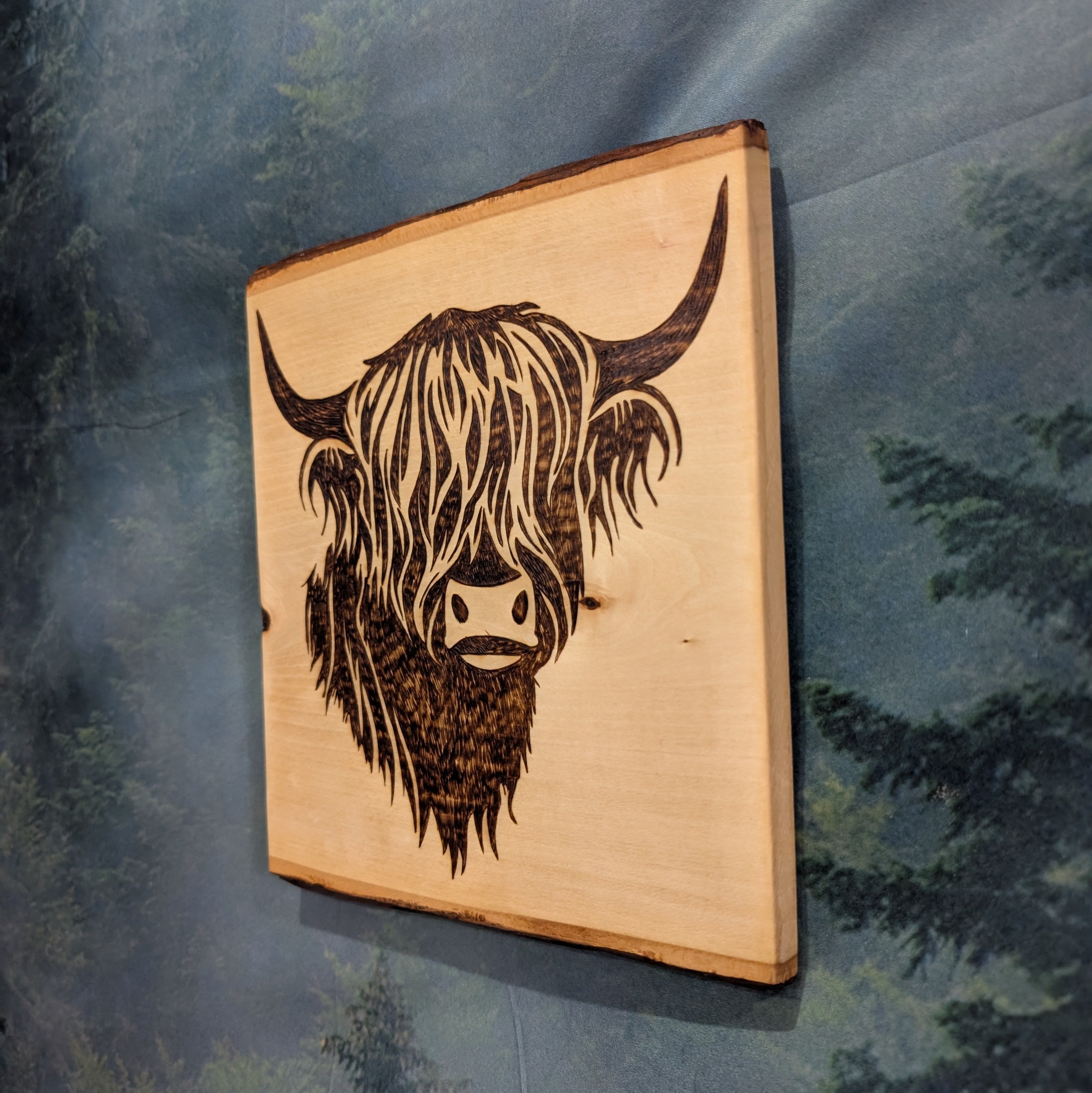 Highland Cow Wall Art - 8x9" Basswood Live Edge