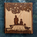 Dad with Son Fishing Hand Burned Wall Hanging